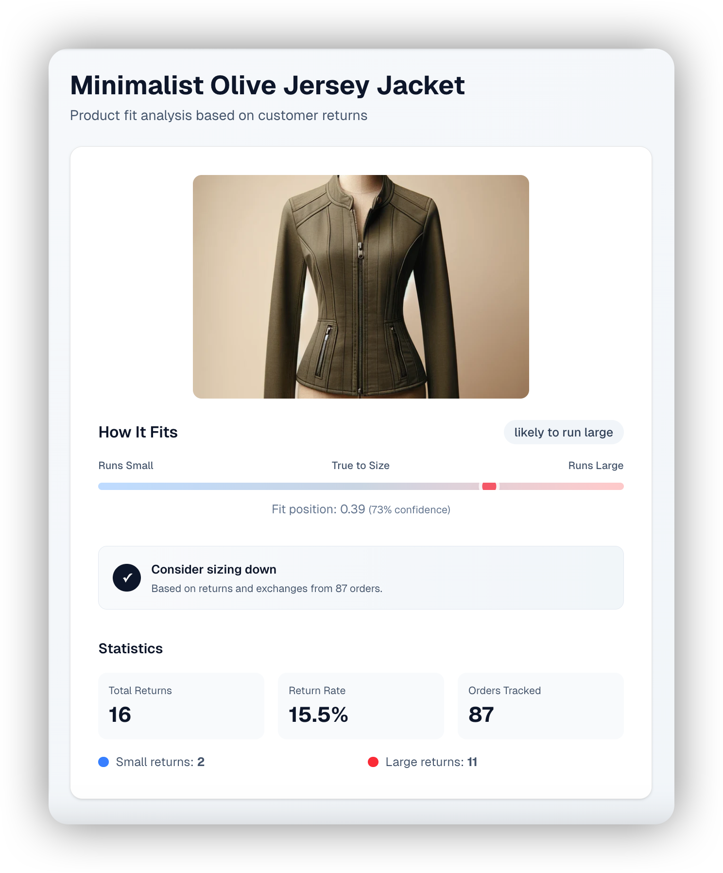 Size recommender on product page